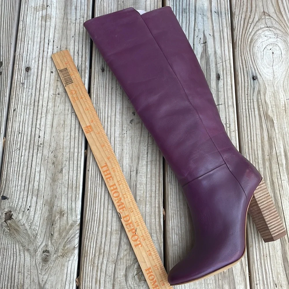 NIB- Kate Spade Saturday Burgundy Leather Knee High Block Heel Boots size 7.5